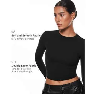 INLYRIC Women's Inbarely Soft Long Sleeve Tops Crew Neck Slim Fit Double Lined Basic Casual Going Out Y2K Tees Shirts Black X-Large