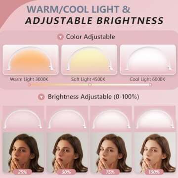 GELTTULU Half-Moon Nail Desk Lamp, Upgrade 30 Inches Lash Light for Eyelash Extensions, 3400 Lumen Led Light for Nails,Tattoo Artists, Adjustable Brightness Warm, Soft, Cool