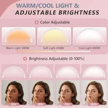 GELTTULU Half-Moon Nail Desk Lamp, Upgrade 30 Inches Lash Light for Eyelash Extensions, 3400 Lumen Led Light for Nails,Tattoo Artists, Adjustable Brightness Warm, Soft, Cool