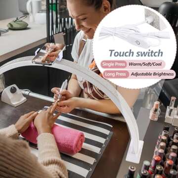 GELTTULU Half-Moon Nail Desk Lamp, Upgrade 30 Inches Lash Light for Eyelash Extensions, 3400 Lumen Led Light for Nails,Tattoo Artists, Adjustable Brightness Warm, Soft, Cool