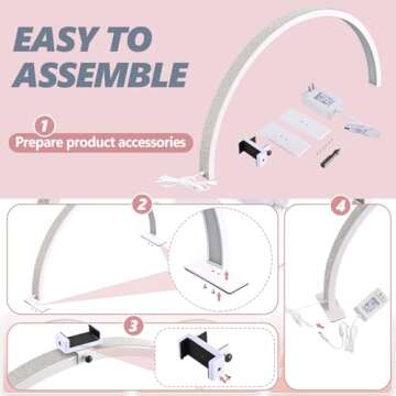 GELTTULU Half-Moon Nail Desk Lamp, Upgrade 30 Inches Lash Light for Eyelash Extensions, 3400 Lumen Led Light for Nails,Tattoo Artists, Adjustable Brightness Warm, Soft, Cool