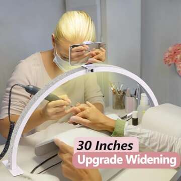 GELTTULU Half-Moon Nail Desk Lamp, Upgrade 30 Inches Lash Light for Eyelash Extensions, 3400 Lumen Led Light for Nails,Tattoo Artists, Adjustable Brightness Warm, Soft, Cool