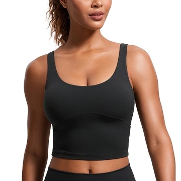 CRZ YOGA Womens Butterluxe U Back Longline Sports Bra - Padded Yoga Bra Cami Crop Top Workout Tank T...