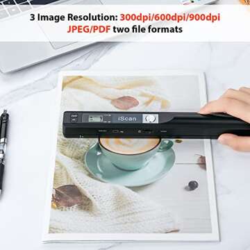 Hczrc Portable Scanner, Photo Scanner for A4 Documents, Handheld Scanner for Business, Photo, Picture, Receipts, Books, JPG/PDF Format Selection, UP to 900 DPI, with 16G SD Car