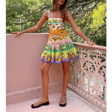 Floral Boho Mini Cami Dress Summer Beach Sundress