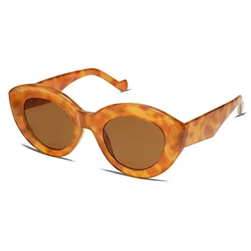 Allarallvr Oversized Large Cateye Sunglasses for Women Trendy Cute Cat Eye Shades Thick Frame Sunnies Sunglasses AR82089 with Yellow Tortoise Frame/Brown Lens