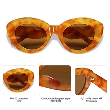 Allarallvr Oversized Large Cateye Sunglasses for Women Trendy Cute Cat Eye Shades Thick Frame Sunnies Sunglasses AR82089 with Yellow Tortoise Frame/Brown Lens