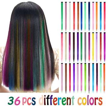 EuTengHao 36 Packs Colored Clip in Hair Extensions 22'' Colorful Straight Hair Extensions Clip in fo...
