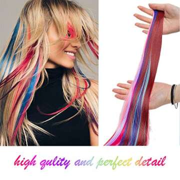 EuTengHao 36 Packs Colored Clip in Hair Extensions 22'' Colorful Straight Hair Extensions Clip in for Women and Kids Multi-Colors Party Highlights Streak Synthetic Hairpieces (36 Colors Set)