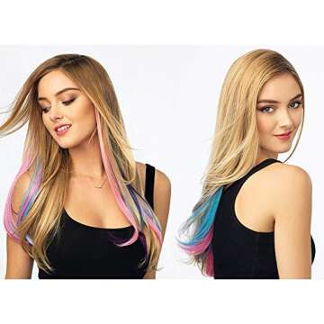 EuTengHao 36 Packs Colored Clip in Hair Extensions 22'' Colorful Straight Hair Extensions Clip in for Women and Kids Multi-Colors Party Highlights Streak Synthetic Hairpieces (36 Colors Set)