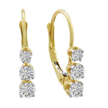 Genuine Diamond Lever Back Earrings in 14K Gold
