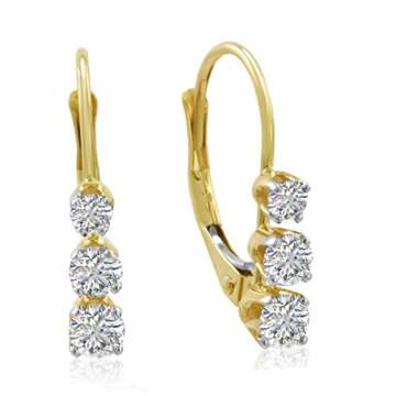 Genuine Diamond Lever Back Earrings in 14K Gold