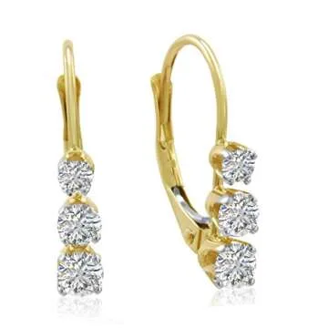 Genuine Diamond Lever Back Earrings in 14K Gold