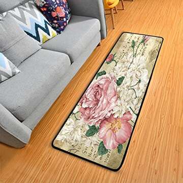 ALAZA Vintage Shabby Chic Pink Rose Floral Runner Rug for Home Dining Living Room Bedroom 72" X 24",...