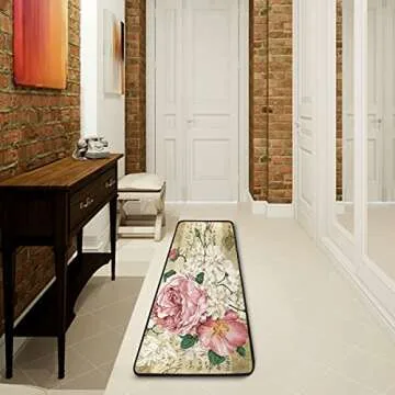 ALAZA Vintage Shabby Chic Pink Rose Rug Non Slip Runner