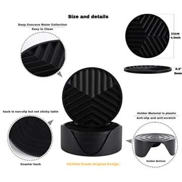 Set of 8 Silicone Cup Coasters with Holder, 4.3 inch Non-Slip & Heat-Resistant Bar Coasters for Drin...