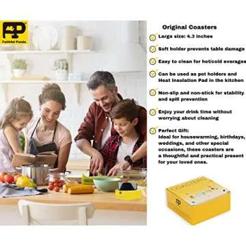 Set of 8 Silicone Cup Coasters with Holder, 4.3 inch Non-Slip & Heat-Resistant Bar Coasters for Drinks, Perfect Cup Coasters for Table Protection at Home, Office & Bar