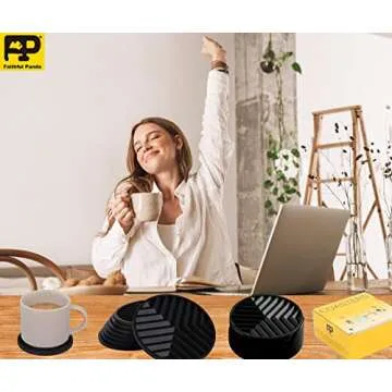 Set of 8 Silicone Cup Coasters with Holder, 4.3 inch Non-Slip & Heat-Resistant Bar Coasters for Drinks, Perfect Cup Coasters for Table Protection at Home, Office & Bar