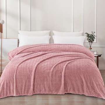 Exclusivo Mezcla Dusty Pink Fleece Queen Size Blanket for Bed, Super Soft Cozy Blankets with Decorat...