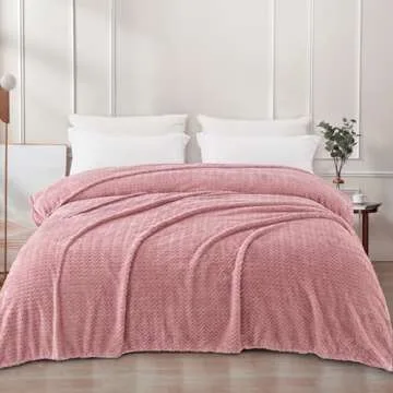 Exclusivo Mezcla Dusty Pink Fleece Queen Size Blanket for Bed, Super Soft Cozy Blankets with Decorat...