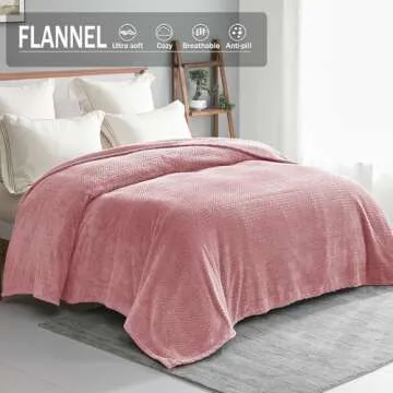 Exclusivo Mezcla Dusty Pink Fleece Queen Size Blanket for Bed, Super Soft Cozy Blankets with Decorative Wave Textured, Lightweight Plush All Season Use, 90x90 Inches