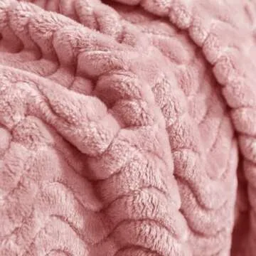 Exclusivo Mezcla Dusty Pink Fleece Queen Size Blanket for Bed, Super Soft Cozy Blankets with Decorative Wave Textured, Lightweight Plush All Season Use, 90x90 Inches