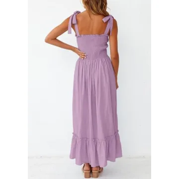 ZESICA Women's Bohemian Spaghetti Strap Summer Maxi Dress