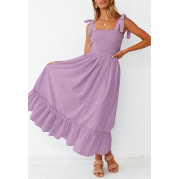 ZESICA Women's Bohemian Spaghetti Strap Summer Maxi Dress