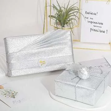 Garbendy Glitter Wrapping Paper - Solid Color Glitter Sparkle Paper Perfect for Birthday, Wedding, Baby Shower, Party - 17 Inch X 33 Feet - Silver