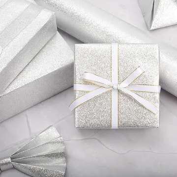 Garbendy Glitter Wrapping Paper - Solid Color Glitter Sparkle Paper Perfect for Birthday, Wedding, Baby Shower, Party - 17 Inch X 33 Feet - Silver
