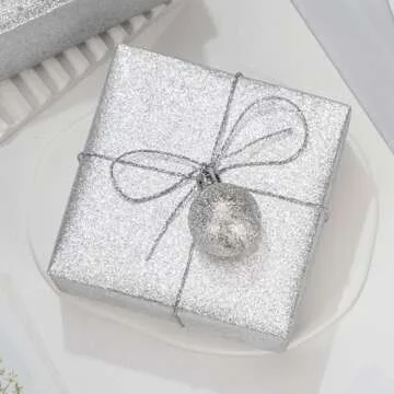 Garbendy Glitter Wrapping Paper - Solid Color Glitter Sparkle Paper Perfect for Birthday, Wedding, Baby Shower, Party - 17 Inch X 33 Feet - Silver