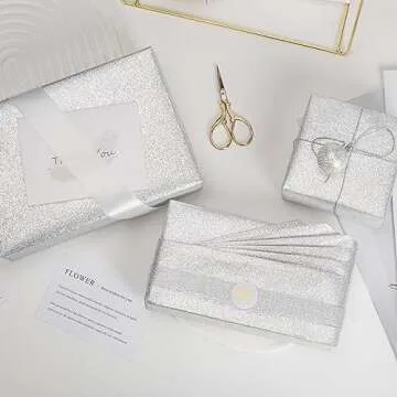 Garbendy Glitter Wrapping Paper - Solid Color Glitter Sparkle Paper Perfect for Birthday, Wedding, Baby Shower, Party - 17 Inch X 33 Feet - Silver