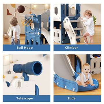 YUFU 6 in 1 Toddler Slide, Kids Climber Slide with Basketball Hoop and Ball, Indoor Outdoor Playset ...