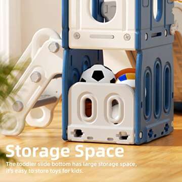 YUFU 6 in 1 Toddler Slide, Kids Climber Slide with Basketball Hoop and Ball, Indoor Outdoor Playset for Toddlers Age 1-3 (Blue Gray)