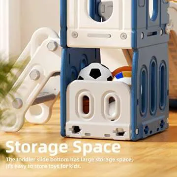 YUFU 6 in 1 Toddler Slide, Kids Climber Slide with Basketball Hoop and Ball, Indoor Outdoor Playset for Toddlers Age 1-3 (Blue Gray)