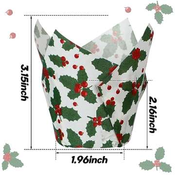 Uiifan 200 Pcs Holly Christmas Tulip Cupcake Liners Christmas Cupcake Wrappers Holly Muffin Liners Holders Tulip Cupcake Wrappers for Christmas Party Decoration