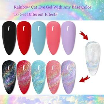 Gel Polish 15ml/0.5fl oz Holographic 9D Cat Eye Shiny Glitter Soak Off Nail Polish with Magnetic Stick for Nail Salon