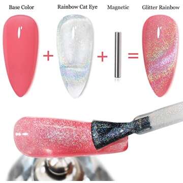 Gel Polish 15ml/0.5fl oz Holographic 9D Cat Eye Shiny Glitter Soak Off Nail Polish with Magnetic Stick for Nail Salon
