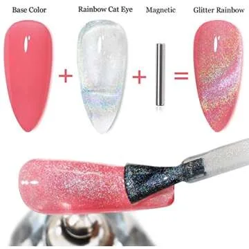 Gel Polish 15ml/0.5fl oz Holographic 9D Cat Eye Shiny Glitter Soak Off Nail Polish with Magnetic Stick for Nail Salon