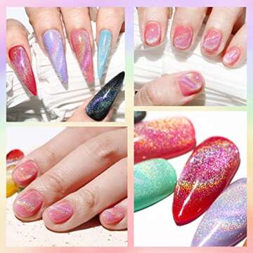 Gel Polish 15ml/0.5fl oz Holographic 9D Cat Eye Shiny Glitter Soak Off Nail Polish with Magnetic Stick for Nail Salon