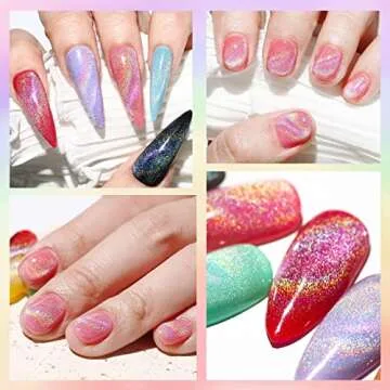 Gel Polish 15ml/0.5fl oz Holographic 9D Cat Eye Shiny Glitter Soak Off Nail Polish with Magnetic Stick for Nail Salon