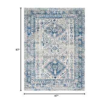 Livabliss Desta Vintage Oriental Area Rug,3'11" x 5'7",Blue/White