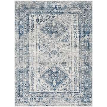 Livabliss Desta Vintage Oriental Area Rug,3'11" x 5'7",Blue/White