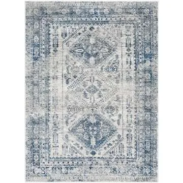 Livabliss Desta Vintage Oriental Area Rug,3'11" x 5'7",Blue/White