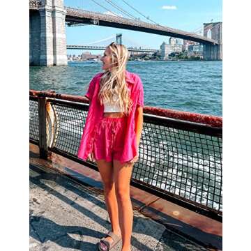 APAFES Women Summer Cotton Linen Short Sets 2 Piece Shorts Top Lounge Beach Vacation Two Piece Outfi...