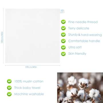 FOOK FISH Muslin Baby Towel Super Soft Cotton Baby Bath Towel 2 Pack 6 Layers Infant Towel Newborn T...