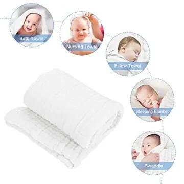 FOOK FISH Muslin Baby Towel Super Soft Cotton Baby Bath Towel 2 Pack 6 Layers Infant Towel Newborn Towel Blanket Suitable for Baby's Delicate Skin 40 x 40inches (White)