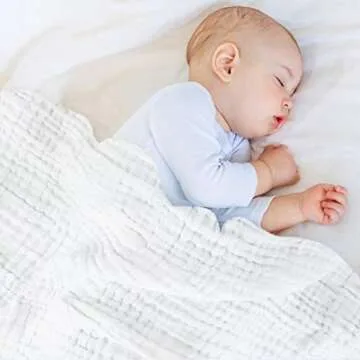 FOOK FISH Muslin Baby Towel Super Soft Cotton Baby Bath Towel 2 Pack 6 Layers Infant Towel Newborn Towel Blanket Suitable for Baby's Delicate Skin 40 x 40inches (White)