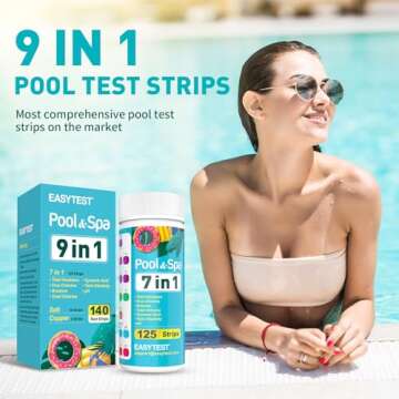 EASYTEST 9-Way Pool Test Strips, 140 Strips for Hot tub and Spa, Accurate Testing pH, Total Chlorine...