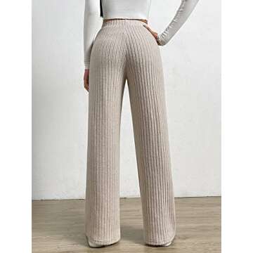 SOLY HUX Women's Casual Elastic High Waisted Knit Wide Leg Loose Long Lounge Pants Trousers Pure Apr...